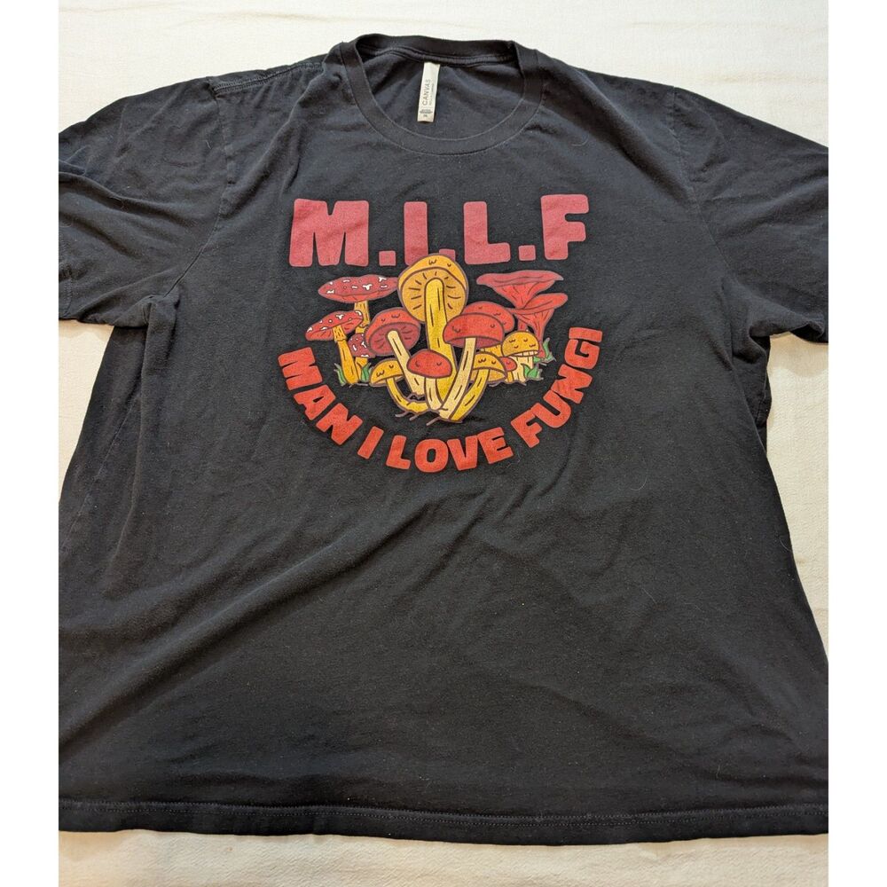 M.I.L.F Man I Love Fungi Mushroom Graphic Tee Black Funny Unisex Shirt XL